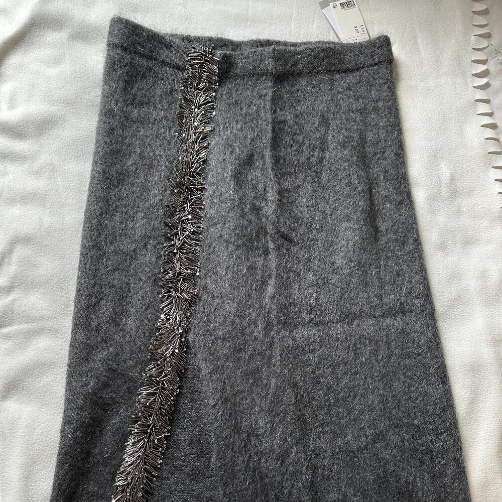 H&M Bead Detail Dark Gray Mohair/Wool Skirt, Unworn, XL. Part of coord set.